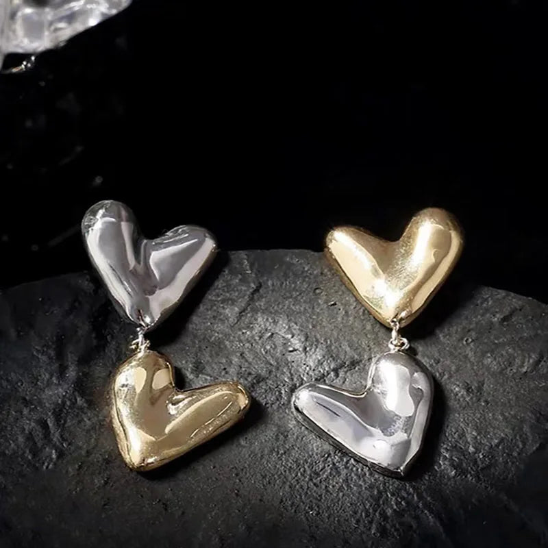 New Fashion Gold Sliver Color Heart Earring For Women Irregular Wing Asymmetry Metal Drop Earring Party Jewelry Gift