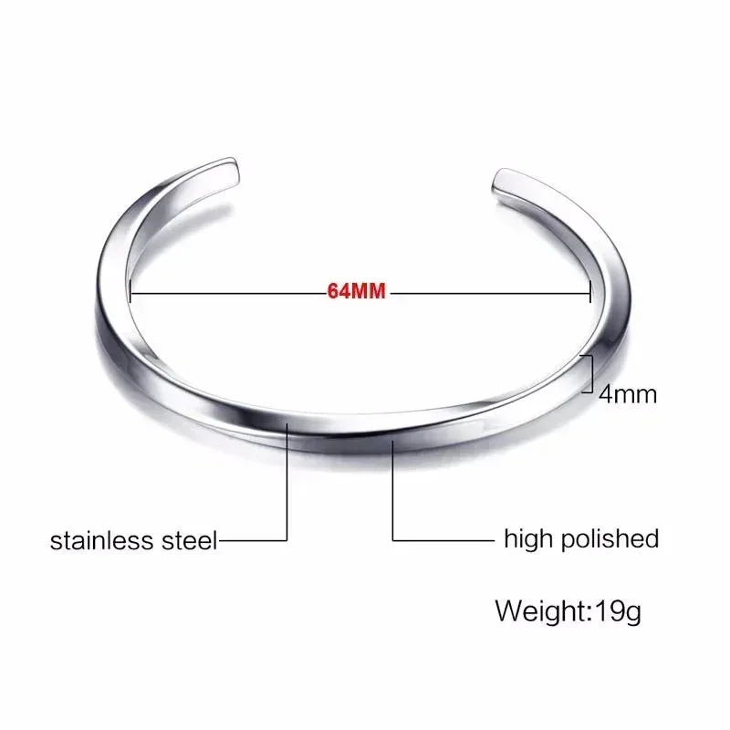 Twisted Stainless Steel Open Bangles for Men Women Delicate Silver Color Cuff Bracelet Fashion Party Jewelry