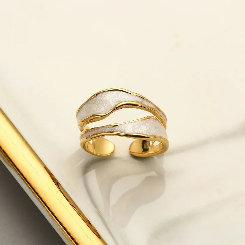 Retro Gold Color Double Oil Drip Open Rings for Women Luxury Irregular Adjustable Finger Ring New Trendy Wedding Jewelry