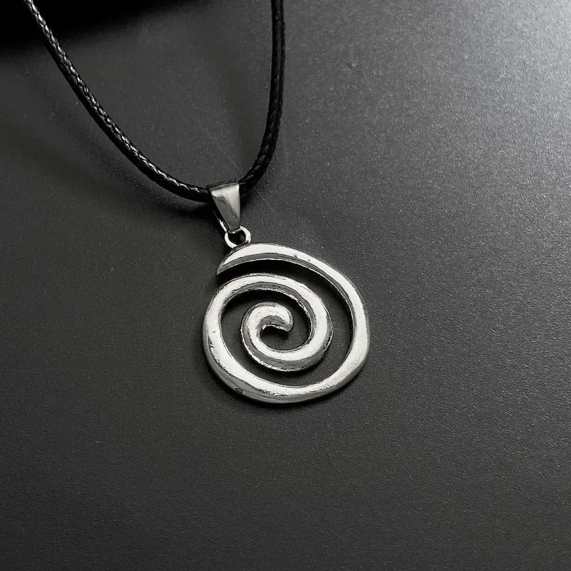 Vintage Spiral Vortex Pendant Necklace Hand-woven Leather Rope Necklace for Women Boho Goth Necklace Fashion Jewelry