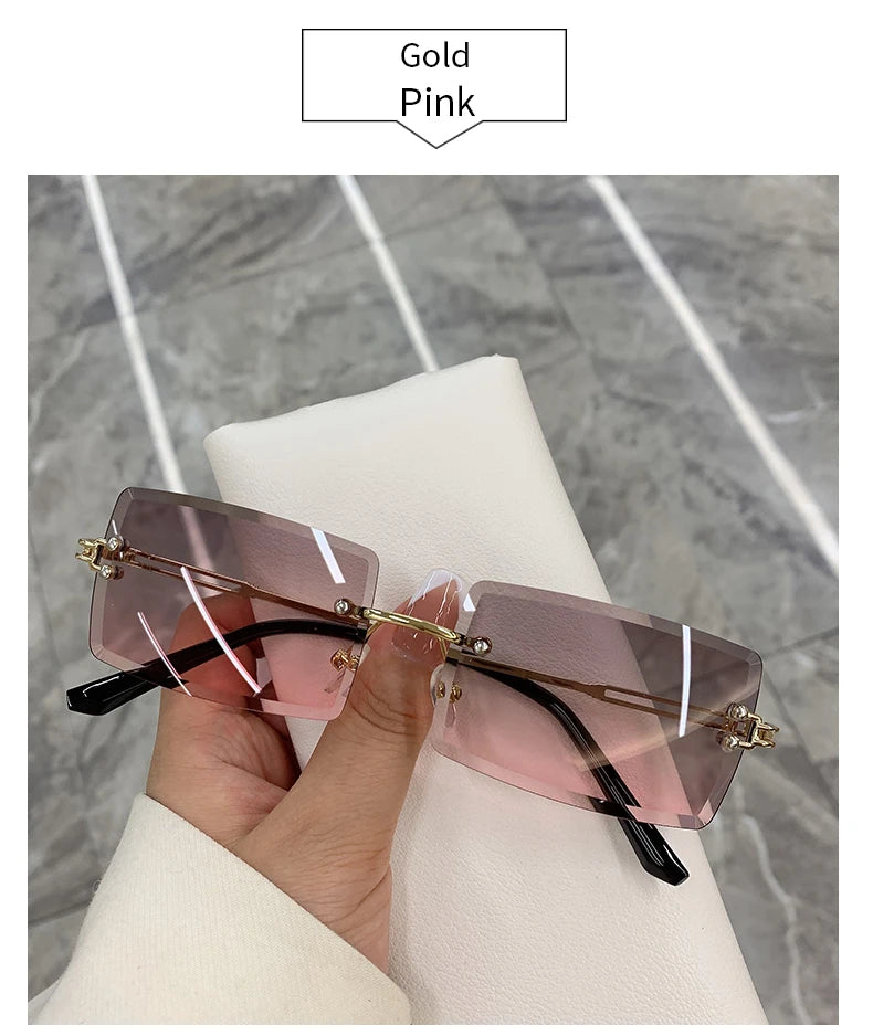 Vintage Fashion Sunglasses for Women Rimless Frameless Rectangle Shades Gradient UV400 Summer Traveling Sun Glasses for Womenn