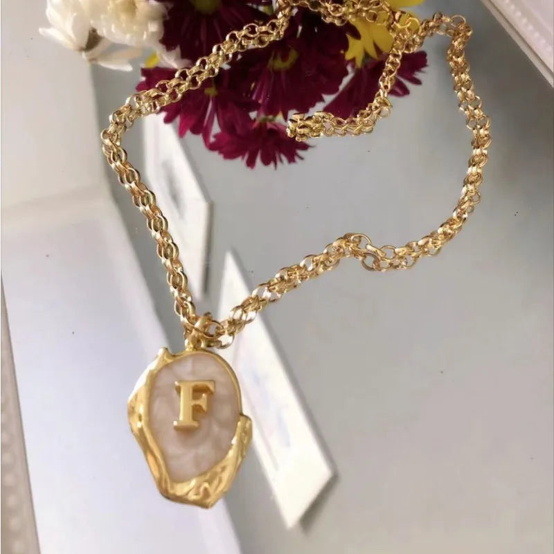 Fashion Irregular Initial Necklace Gold Color Letters Single Name Choker Necklace For Women Dripping Oil Pendant Jewelry Gifts