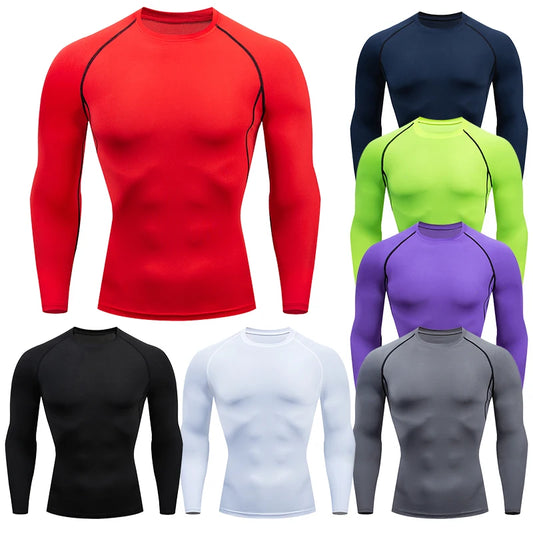 Men Compression Running T-shirt Fitness Tight Long Sleeve Sport Shirts Training Jogging Tops Gym Sportswear Dry Fit Rashgard