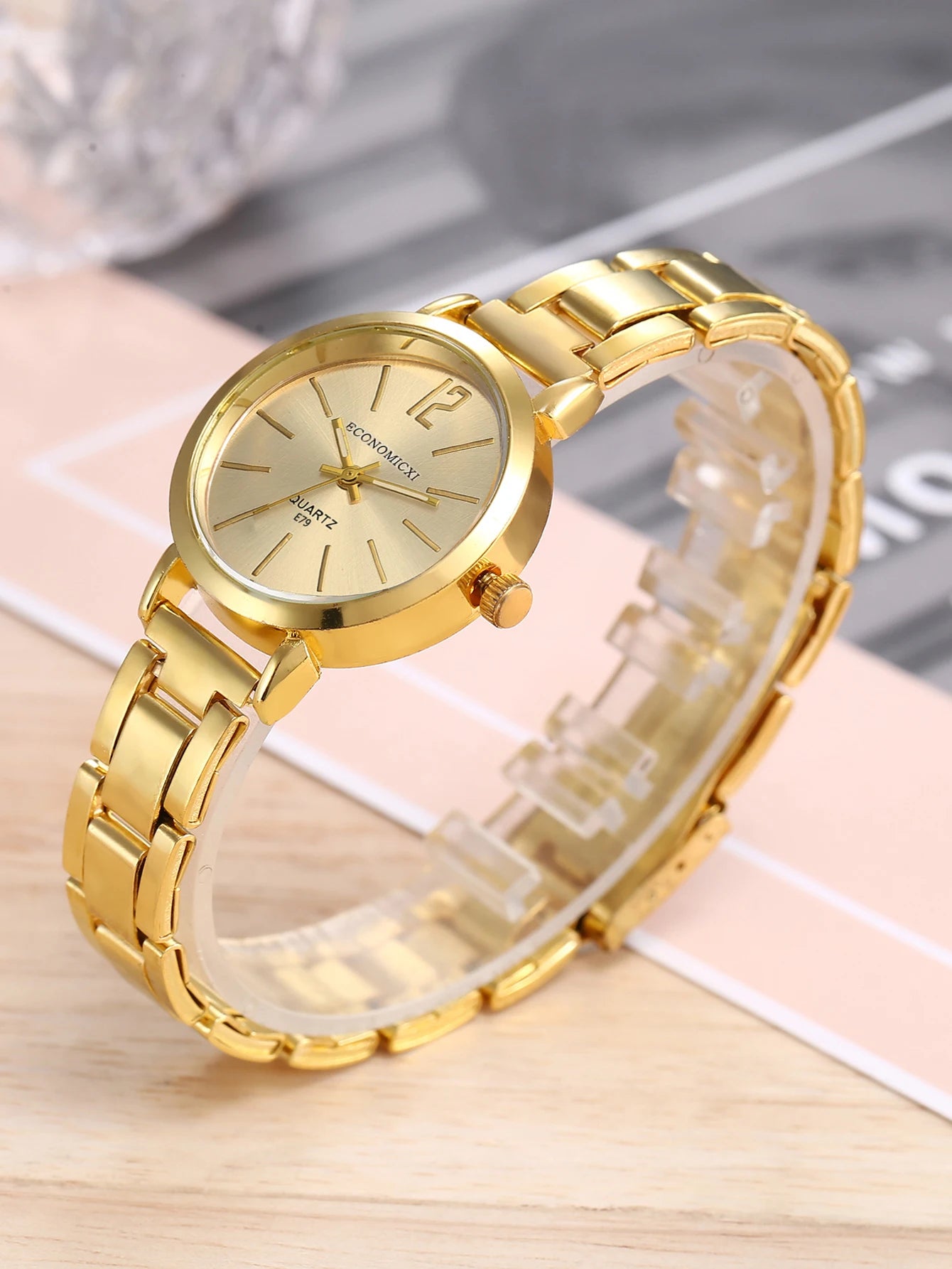 2pcs Watch Set Luxury Women Simple Dial Hollow Strap Fashion Gold Bracelet Quartz Wristwatch Student Ladies Watches Reloj Mujer