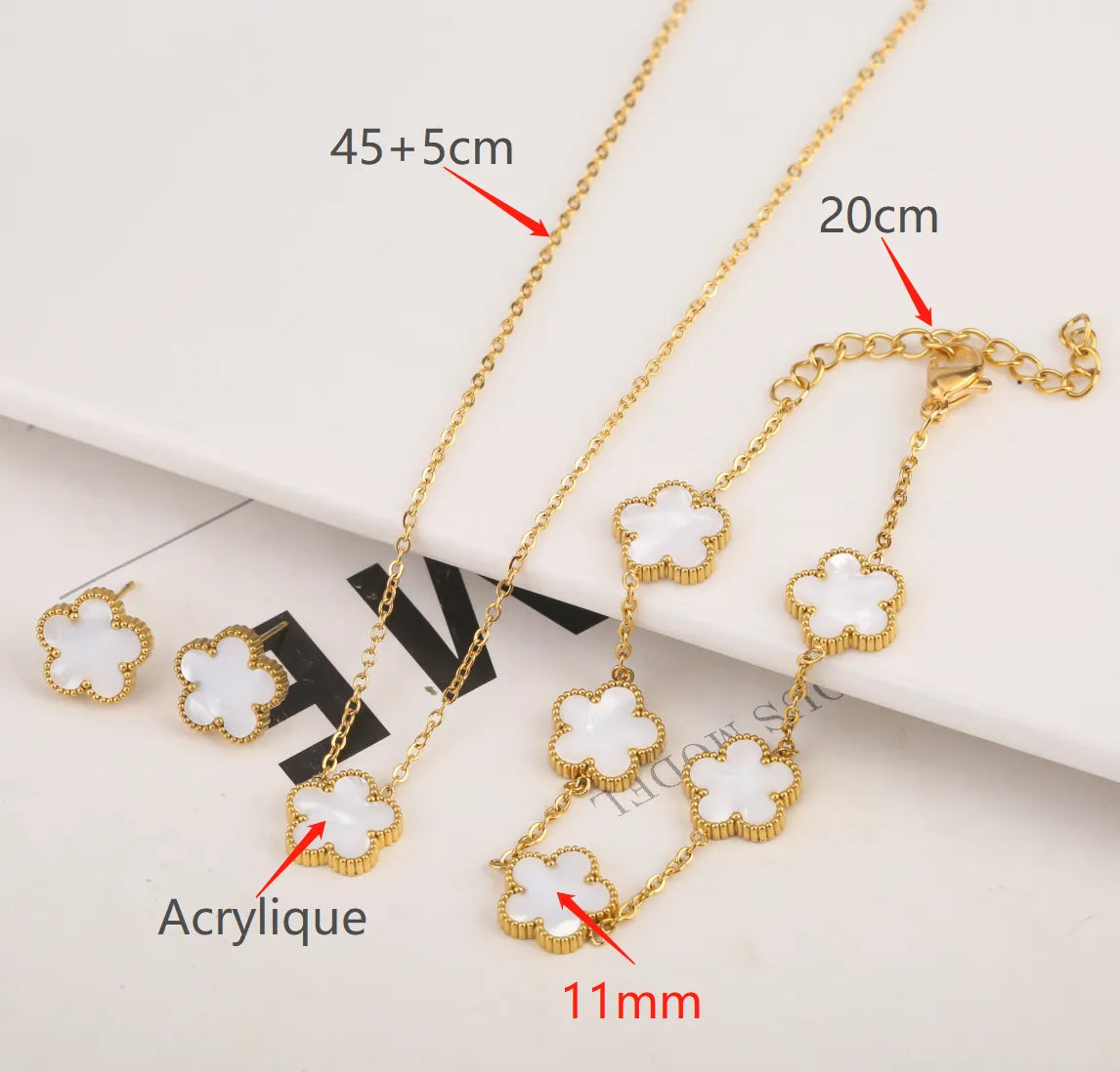 Adjustable Design Gold Plated Stainless Steel 316L Plant Flower Bracelet With Five Leaf Petals Women's Luxury Gifts Clover