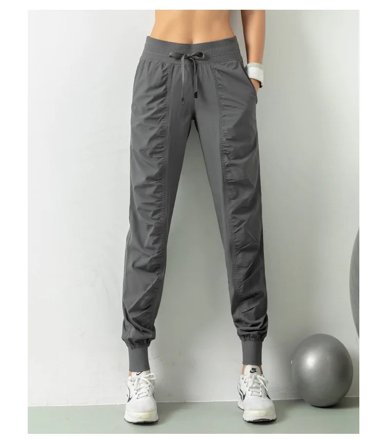 Drawstring Running Sport Joggers Women Quick Dry Athletic Gym Fitness Sweatpants with Two Side Pockets Exercise Pants