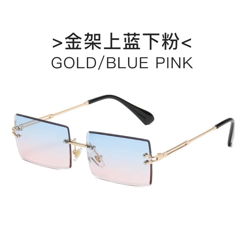 Vintage Fashion Sunglasses for Women Rimless Frameless Rectangle Shades Gradient UV400 Summer Traveling Sun Glasses for Womenn