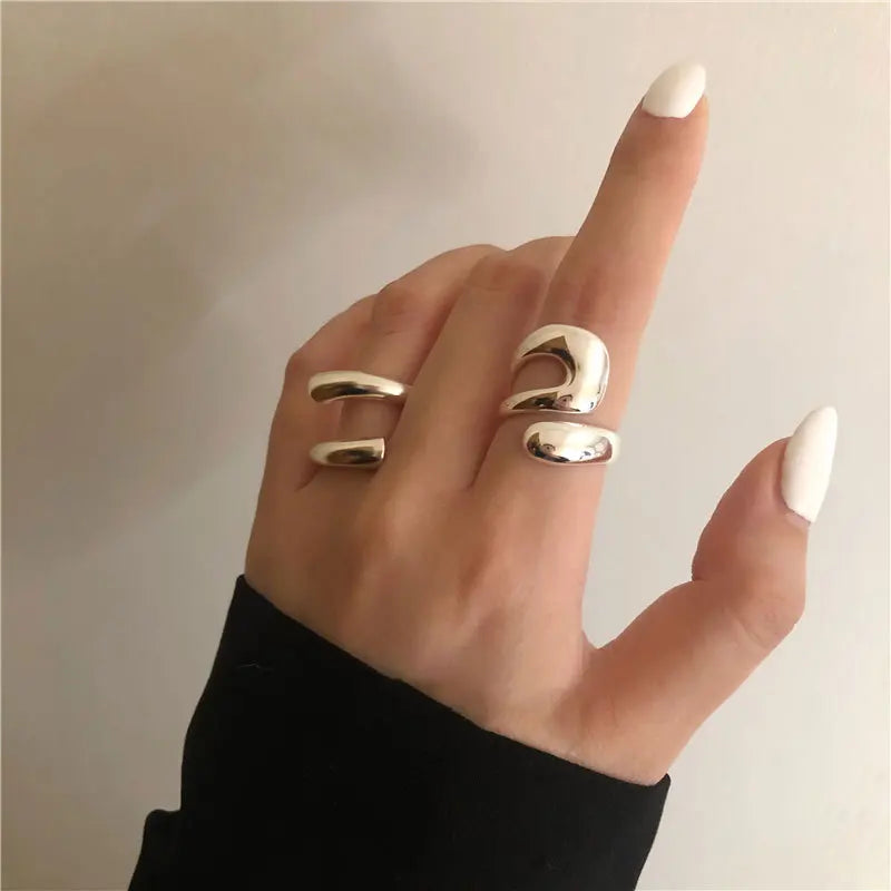 VENTFILLE 925 Sterling Silver Rings New Party Jewelry Vintage Charm Double Layer Geometric Nail Design Accessories