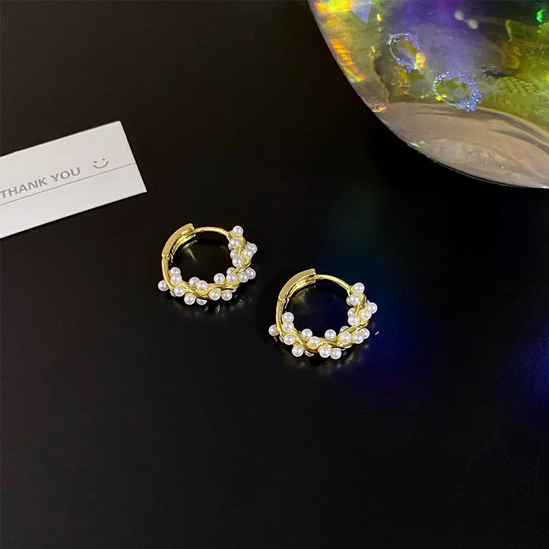 Korean New Simple Temperament Circle Pearl Earrings Fashion Small Versatile Earrings Women's Jewelry