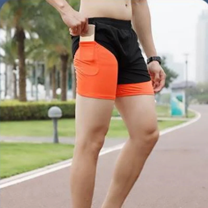 NEW Sport Shorts Men Sportswear 2 In 1 Short Pants Double-deck Beach Bottoms Summer Gym Fitness Training Jogging Running Shorts