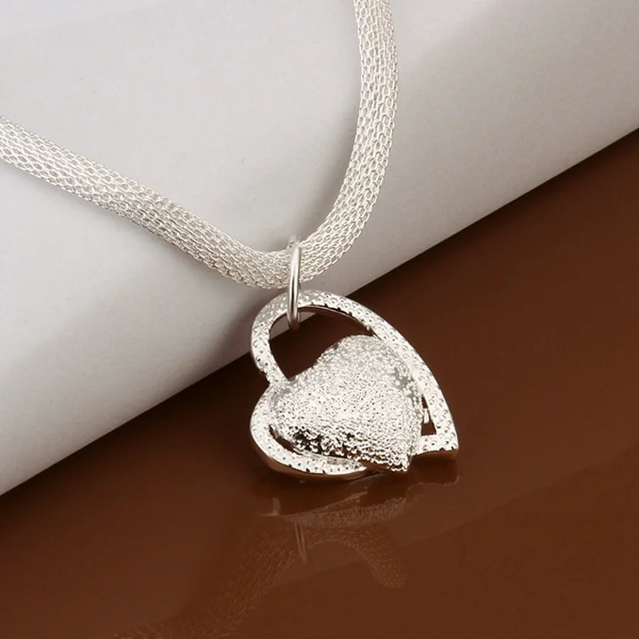 Sterling Silver Necklace Gorgeous Charm Fashion  Heart for Women Noble Luxury 18 Inches 45cm Jewelry